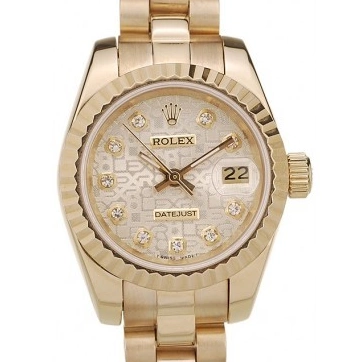 MiroTime 0720 Rolex DateJust Ribbed Pattern Gold Bezel Gold Dial